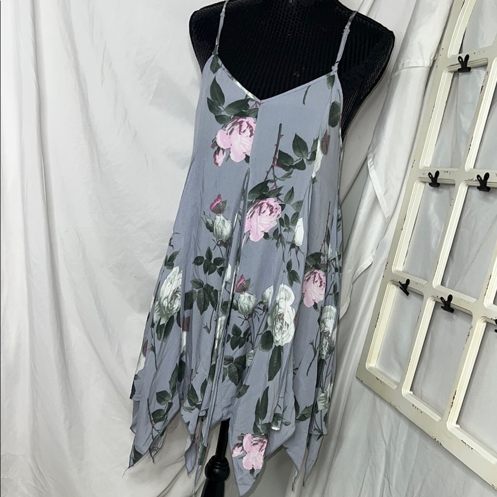 Entro Pink and Green Asymmetrical Spaghetti Strap Sundress